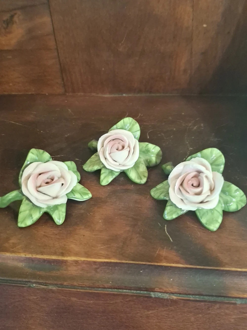 Porcelain Pink Rose Trio Decorative Figurine Vintage